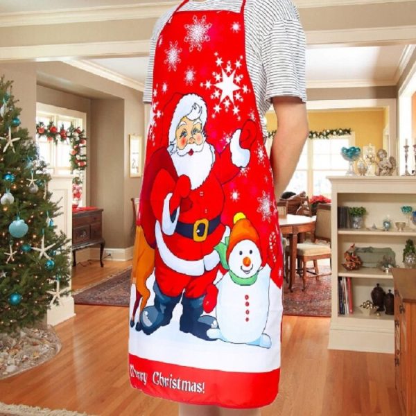 2 PCS Fabric Print Snowman Christmas Apron Christmas Party Atmosphere Decoration, Type: Old Man Elk Snowman - Image 2
