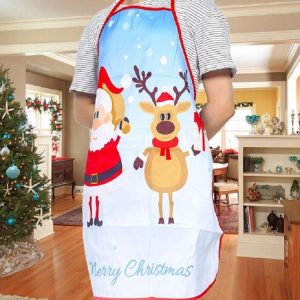 2 PCS Fabric Print Snowman Christmas Apron Christmas Party Atmosphere Decoration, Type: White Old Man Elk