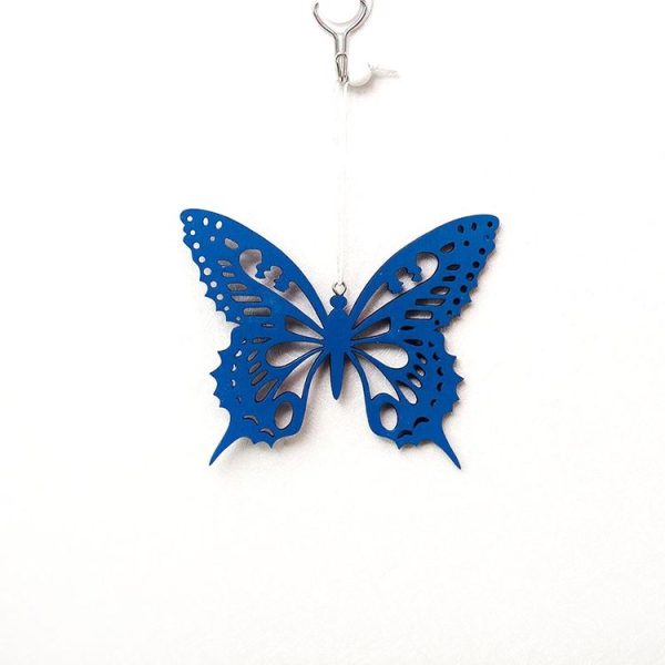 2 PCS Easter Decoration Pendant Colorful Painted Butterfly Wood Pendant Creative Home Decoration (Blue)