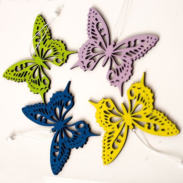 2 PCS Easter Decoration Pendant Colorful Painted Butterfly Wood Pendant Creative Home Decoration (Blue) - Image 3