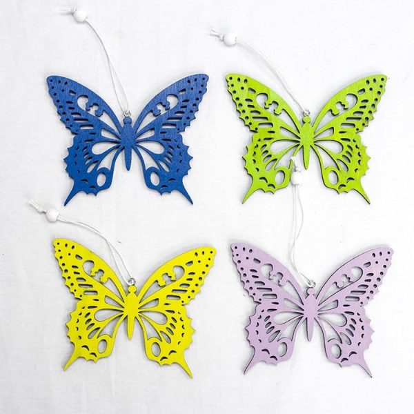 2 PCS Easter Decoration Pendant Colorful Painted Butterfly Wood Pendant Creative Home Decoration (Blue) - Image 4