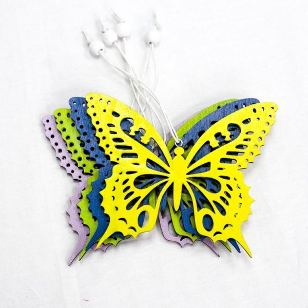 2 PCS Easter Decoration Pendant Colorful Painted Butterfly Wood Pendant Creative Home Decoration (Blue) - Image 5