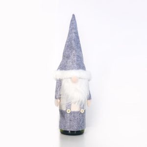 2 PCS Christmas Fabric Faceless Old Man red Wine Champagne Bottle Set Ornament, Style: Santa Claus (Gray)