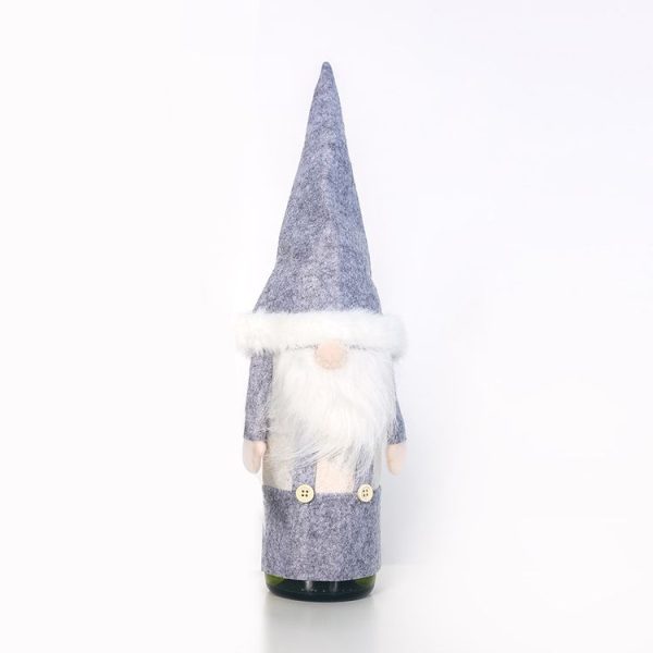 2 PCS Christmas Fabric Faceless Old Man red Wine Champagne Bottle Set Ornament, Style: Santa Claus (Gray) - Image 2