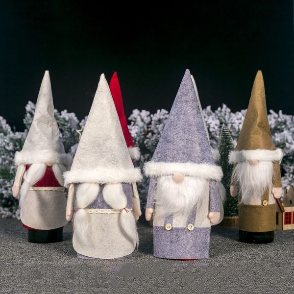 2 PCS Christmas Fabric Faceless Old Man red Wine Champagne Bottle Set Ornament, Style: Santa Claus (Gray) - Image 3