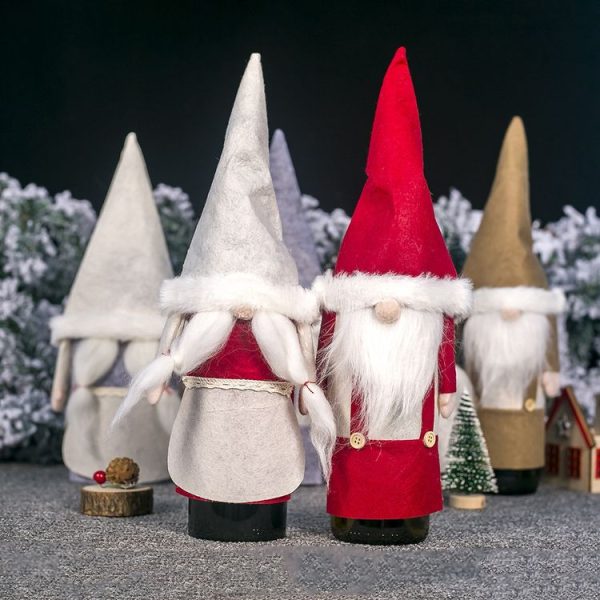2 PCS Christmas Fabric Faceless Old Man red Wine Champagne Bottle Set Ornament, Style: Santa Claus (Gray) - Image 4