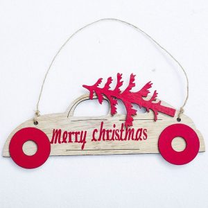 2 PCS Christmas Wooden Decorative Tag Christmas Tree Car Shape Decorative Pendants (Yellow)