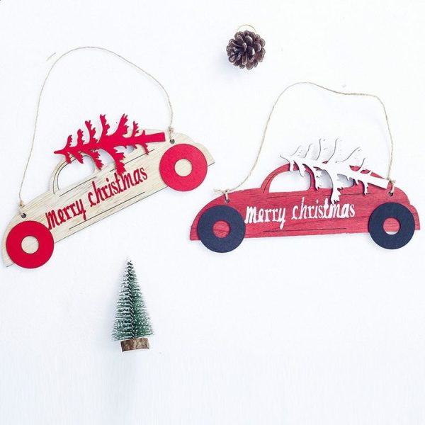 2 PCS Christmas Wooden Decorative Tag Christmas Tree Car Shape Decorative Pendants (Yellow) - Image 3