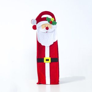 2 PCS Christmas Handmade Felt Feather Penguin Red Wine Champagne Bottle Set (Old Man)