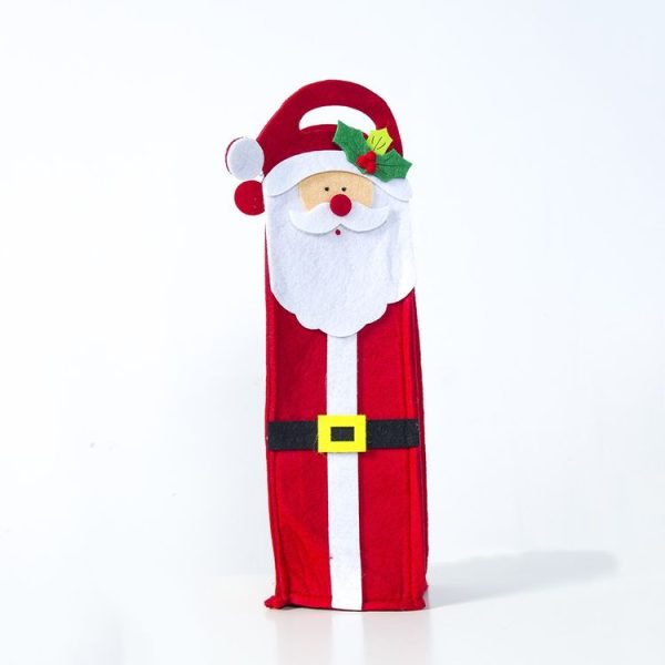 2 PCS Christmas Handmade Felt Feather Penguin Red Wine Champagne Bottle Set (Old Man) - Image 2