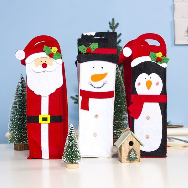 2 PCS Christmas Handmade Felt Feather Penguin Red Wine Champagne Bottle Set (Old Man) - Image 4
