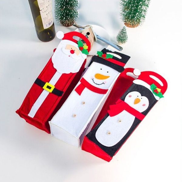 2 PCS Christmas Handmade Felt Feather Penguin Red Wine Champagne Bottle Set (Old Man) - Image 5