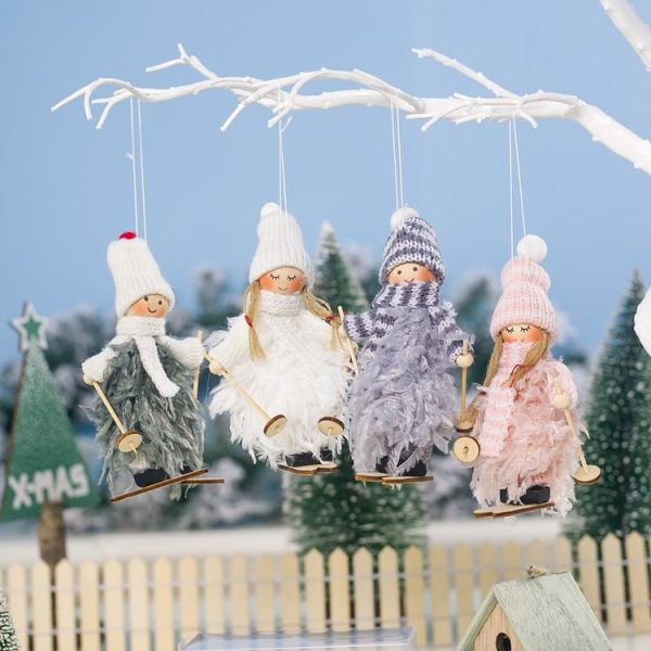 2 PCS Wool Feather Doll Christmas Tree Decoration Pendant (White) - Image 3