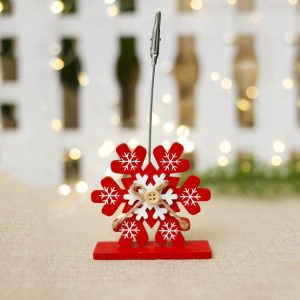 2 PCS Christmas Creative Wooden Business Card Holder Accessories Scene Decoration, Style: Snowflake (Red)