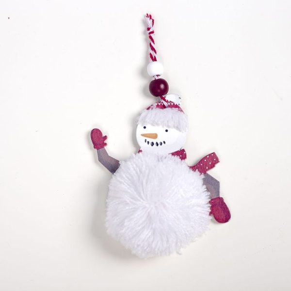 2 PCS Christmas Wooden Painted Plush Pendant Accessories Scene Decoration (Snowman) - Image 2