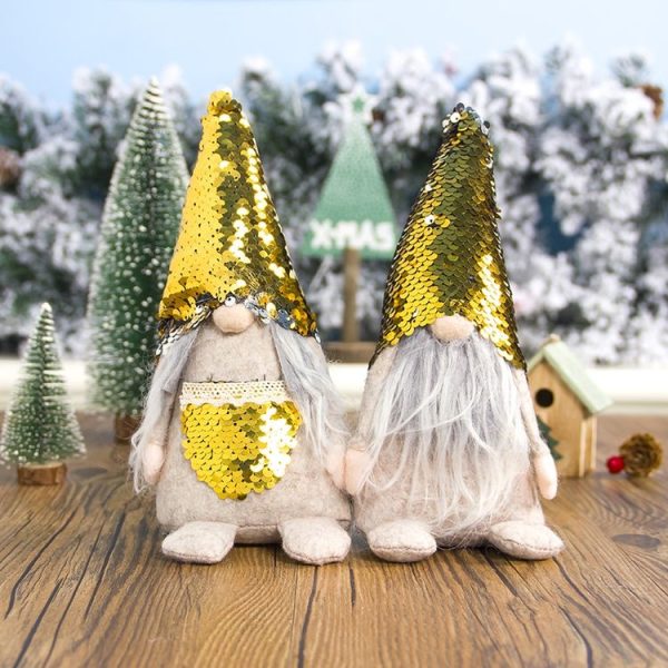 2 PCS Christmas Fabric Sequins Faceless Old Man Doll Ornament, Type: Hat (Yellow) - Image 3