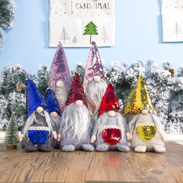 2 PCS Christmas Fabric Sequins Faceless Old Man Doll Ornament, Type: Hat (Yellow) - Image 4