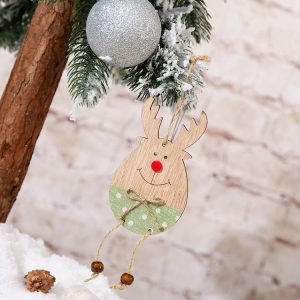 2 Packs Christmas Wooden Smiley Rope Elk Pendant Accessories Scene Decoration (Green White Dot)
