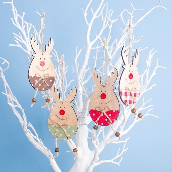 2 Packs Christmas Wooden Smiley Rope Elk Pendant Accessories Scene Decoration (Green White Dot) - Image 2