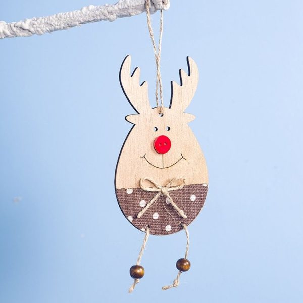 2 Packs Christmas Wooden Smiley Rope Elk Pendant Accessories Scene Decoration (Green White Dot) - Image 3