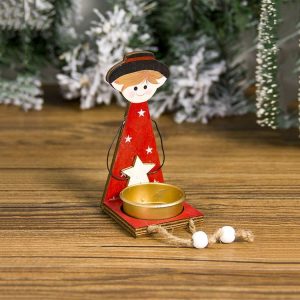 2 PCS Christmas Painted Metal Candlestick Accessories Scene Decoration (Boy)