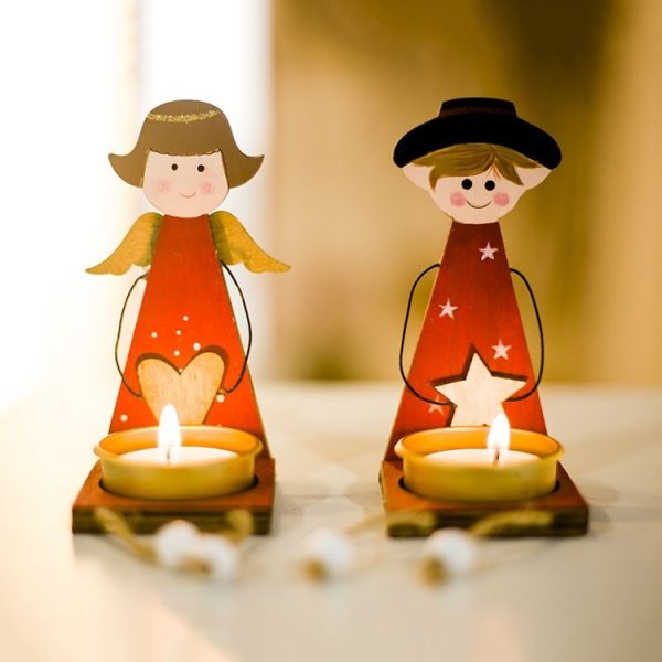 2 PCS Christmas Painted Metal Candlestick Accessories Scene Decoration (Boy) - Image 3