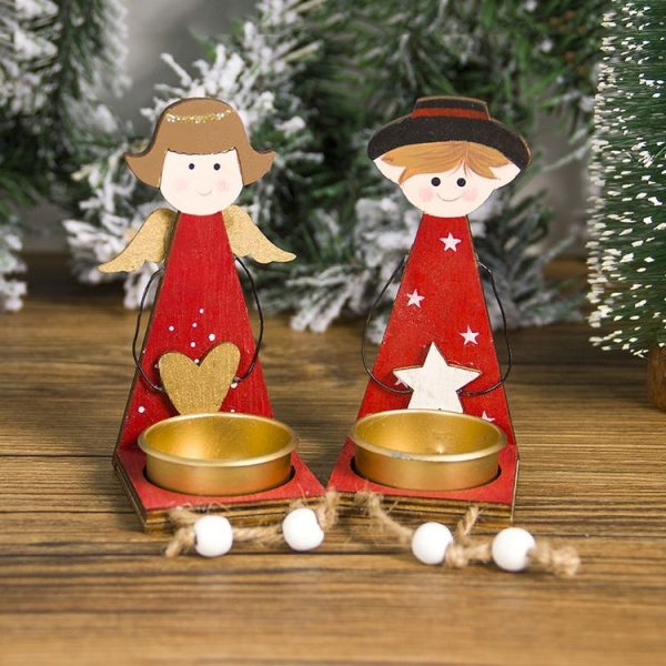 2 PCS Christmas Painted Metal Candlestick Accessories Scene Decoration (Boy) - Image 4
