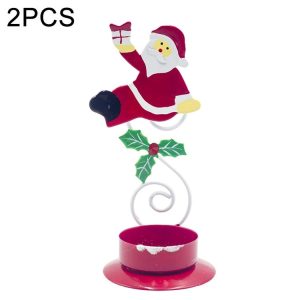 2 PCS Christmas Painted Wrought Iron Candlestick Accessories Scene Decoration (Old Man)
