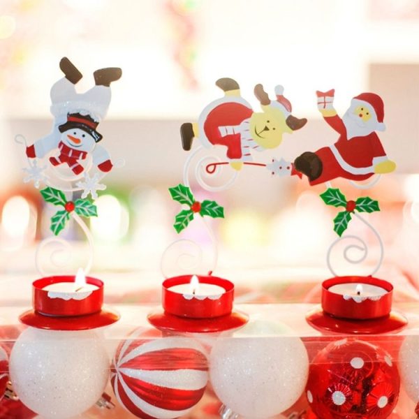 2 PCS Christmas Painted Wrought Iron Candlestick Accessories Scene Decoration (Old Man) - Image 5
