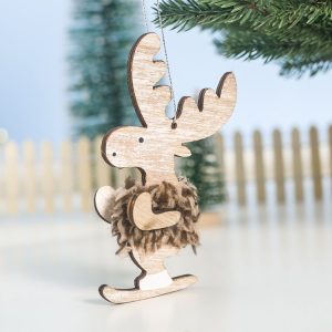 2 PCS Christmas Closet Plush Wooden Elk Pendant Decoration (Log Color)