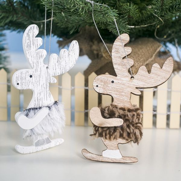 2 PCS Christmas Closet Plush Wooden Elk Pendant Decoration (Log Color) - Image 3