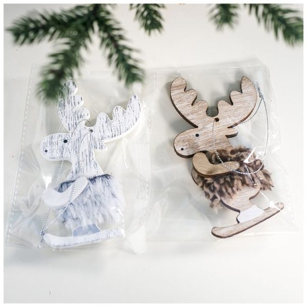 2 PCS Christmas Closet Plush Wooden Elk Pendant Decoration (Log Color) - Image 5