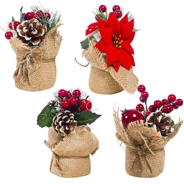 2 PCS Creative Christmas Simulation Pine Conifer Needle Potted Decoration (Pinecone Red Fruit) - Image 2