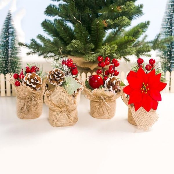 2 PCS Creative Christmas Simulation Pine Conifer Needle Potted Decoration (Pinecone Red Fruit) - Image 6