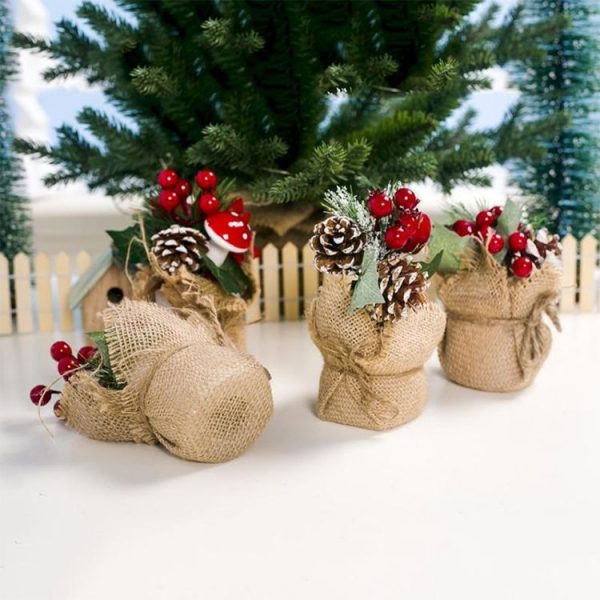 2 PCS Creative Christmas Simulation Pine Conifer Needle Potted Decoration (Pinecone Red Fruit) - Image 7