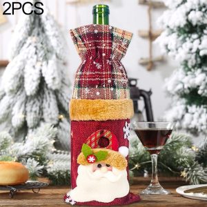 2 PCS ChristmasTable Linen Snowflake Santa Claus Champagne Red Wine Bottle Set Decoration (Old Man)