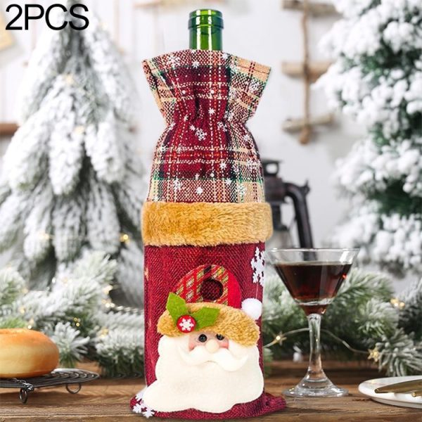 2 PCS ChristmasTable Linen Snowflake Santa Claus Champagne Red Wine Bottle Set Decoration (Old Man)