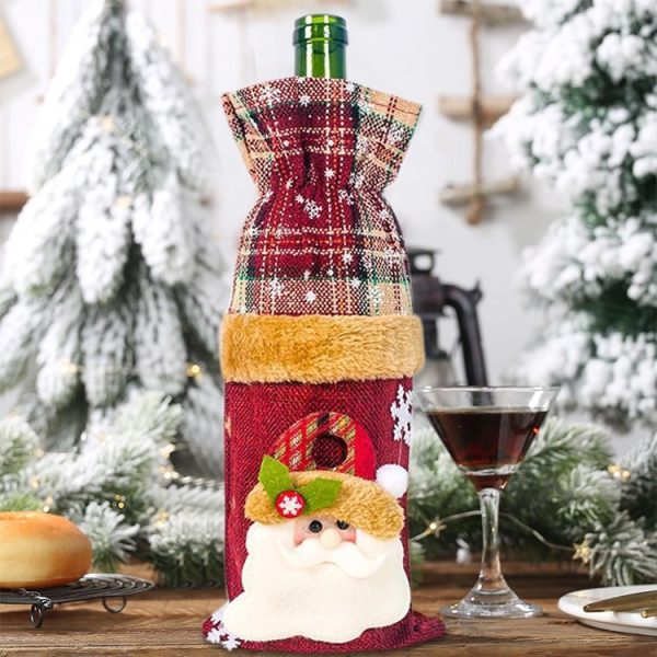 2 PCS ChristmasTable Linen Snowflake Santa Claus Champagne Red Wine Bottle Set Decoration (Old Man) - Image 4