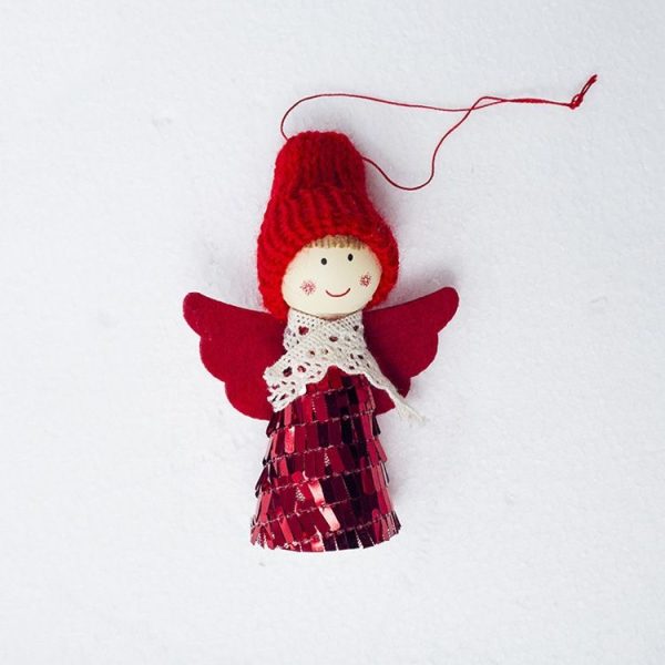 2 PCS Christmas Tree Plush Mini Doll Ornament, Specification: Red Sequin Angel - Image 2