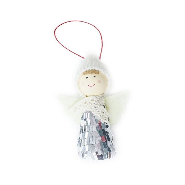 2 PCS Christmas Tree Plush Mini Doll Ornament, Specification: Silver Sequin Angel