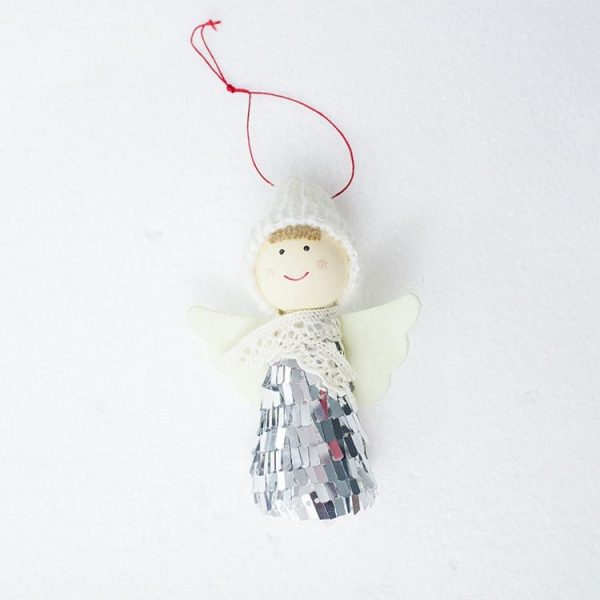 2 PCS Christmas Tree Plush Mini Doll Ornament, Specification: Silver Sequin Angel - Image 2