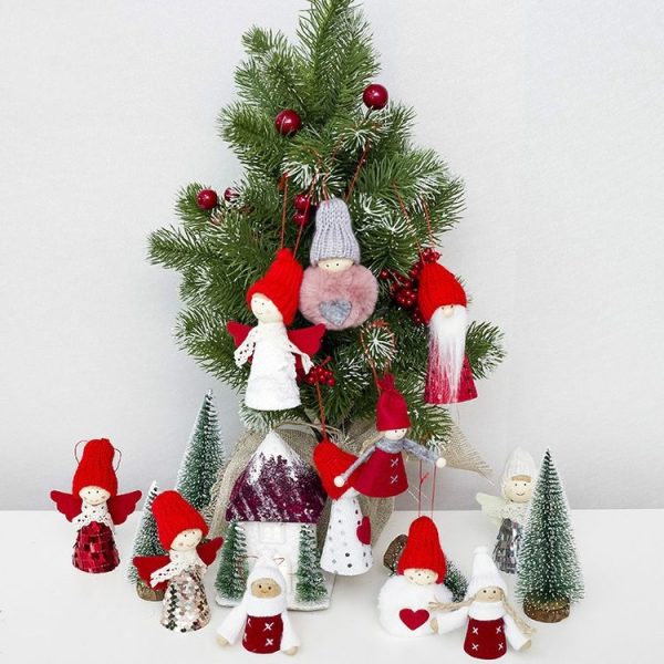 2 PCS Christmas Tree Plush Mini Doll Ornament, Specification: Pink Plush Love - Image 3