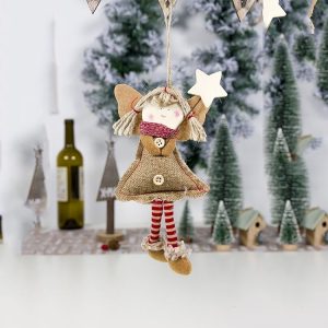 2 PCS Christmas Cloth Wood Chip Smile Angel Doll Accessories Scene Decoration (Hand-held Five-pointed Star)