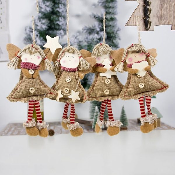 2 PCS Christmas Cloth Wood Chip Smile Angel Doll Accessories Scene Decoration (Hand-held Five-pointed Star) - Image 2