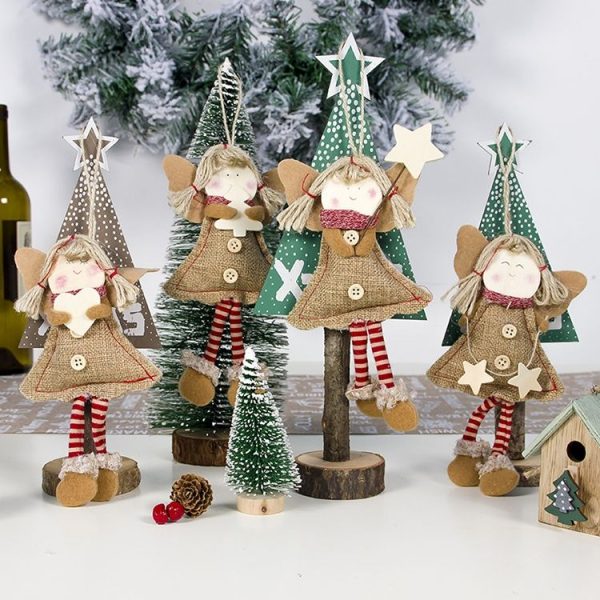 2 PCS Christmas Cloth Wood Chip Smile Angel Doll Accessories Scene Decoration (Hand-held Five-pointed Star) - Image 4