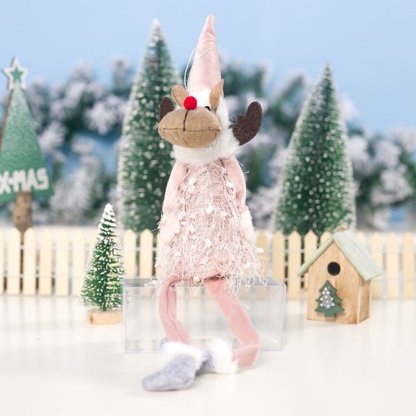 2 PCS Christmas Fringed Deer Doll Accessories Scene Decoration (Pink)