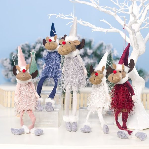 2 PCS Christmas Fringed Deer Doll Accessories Scene Decoration (Pink) - Image 3