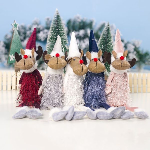 2 PCS Christmas Fringed Deer Doll Accessories Scene Decoration (Pink) - Image 4