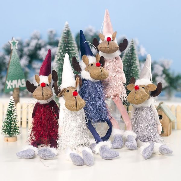 2 PCS Christmas Fringed Deer Doll Accessories Scene Decoration (Pink) - Image 5