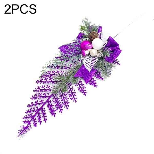 CP0333 2 PCS Christmas Tree Pendant Simulation Leaves Pine Cone Flower Christmas Decorations (Purple)